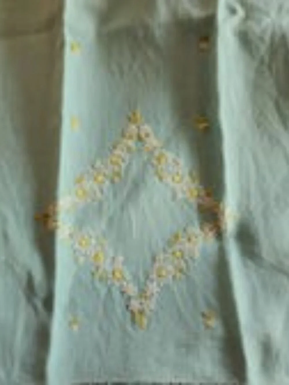 Vintage 1930s Tea Towel, Mint Green Linen with Daisy Floral Embroidery Fingertip